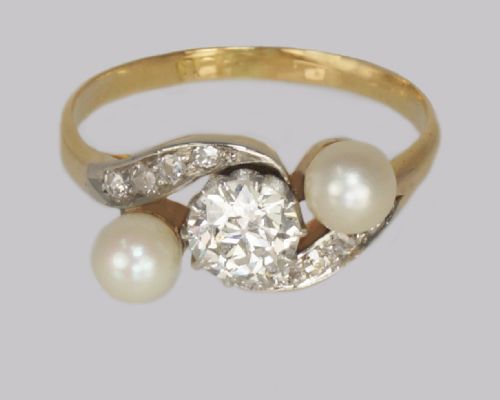 ANTIQUE PEARL OLD CUT DIAMOND TWIST RING 18CT GOLD EDWARDIAN TRILOGY RING CIRCA1910 - ADDITIONAL PHOTO 4