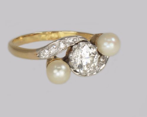 ANTIQUE PEARL OLD CUT DIAMOND TWIST RING 18CT GOLD EDWARDIAN TRILOGY RING CIRCA1910 - ADDITIONAL PHOTO 5