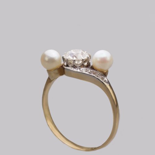ANTIQUE PEARL OLD CUT DIAMOND TWIST RING 18CT GOLD EDWARDIAN TRILOGY RING CIRCA1910 - ADDITIONAL PHOTO 7