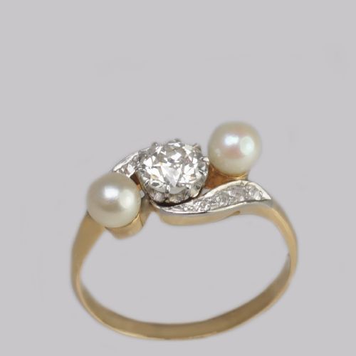 ANTIQUE PEARL OLD CUT DIAMOND TWIST RING 18CT GOLD EDWARDIAN TRILOGY RING CIRCA1910 - ADDITIONAL PHOTO 8