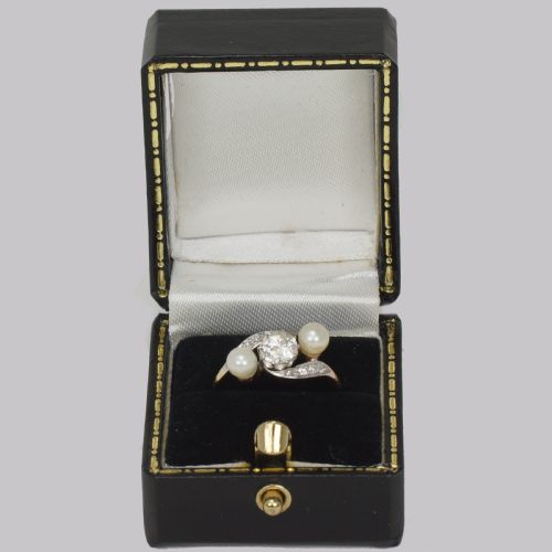 ANTIQUE PEARL OLD CUT DIAMOND TWIST RING 18CT GOLD EDWARDIAN TRILOGY RING CIRCA1910 - ADDITIONAL PHOTO 9