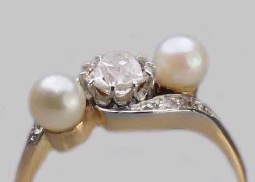 ANTIQUE PEARL OLD CUT DIAMOND TWIST RING 18CT GOLD EDWARDIAN TRILOGY RING CIRCA1910 - ADDITIONAL PHOTO 12