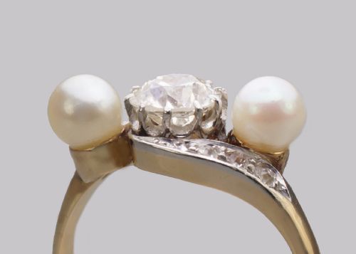 ANTIQUE PEARL OLD CUT DIAMOND TWIST RING 18CT GOLD EDWARDIAN TRILOGY RING CIRCA1910 - ADDITIONAL PHOTO 13