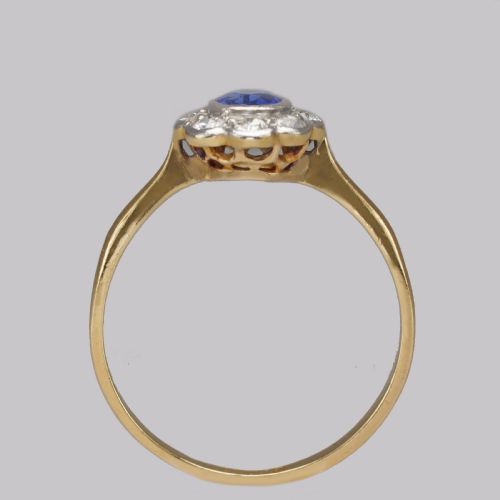 ANTIQUE SAPPHIRE DIAMOND CLUSTER RING VINTAGE 18CT GOLD EDWARDIAN DAISY RING - ADDITIONAL PHOTO 5