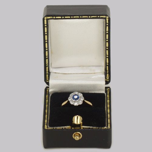 ANTIQUE SAPPHIRE DIAMOND CLUSTER RING VINTAGE 18CT GOLD EDWARDIAN DAISY RING - ADDITIONAL PHOTO 6