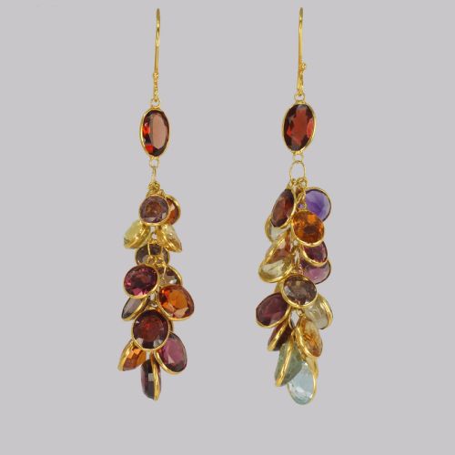 vintage multi gem chandelier earrings 18ct gold 1960's tutti frutti 2 dangle - CATEGORY: ANTIQUE JEWELLERY - DATED 1960
