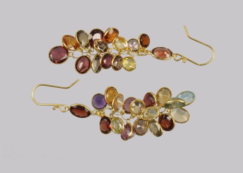 VINTAGE MULTI GEM CHANDELIER EARRINGS 18CT GOLD 1960'S TUTTI FRUTTI 2 DANGLE - ADDITIONAL PHOTO 3