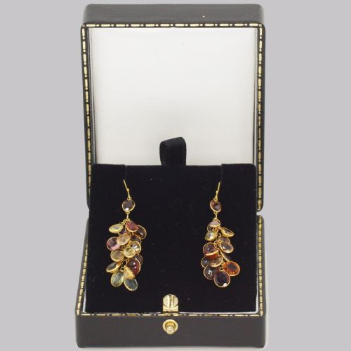 VINTAGE MULTI GEM CHANDELIER EARRINGS 18CT GOLD 1960'S TUTTI FRUTTI 2 DANGLE - ADDITIONAL PHOTO 4