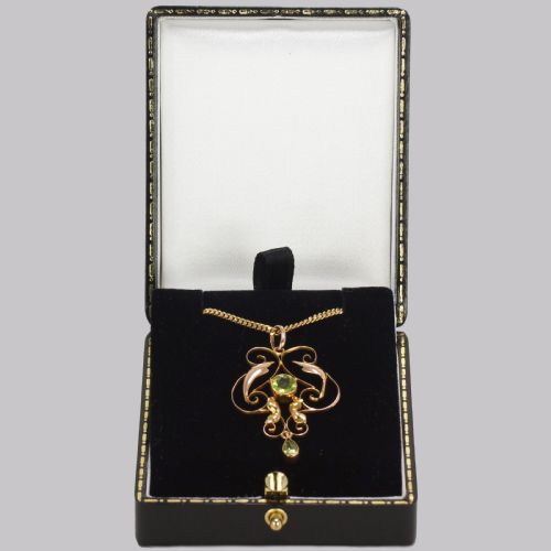 ART NOUVEAU PERIDOT PENDANT ANTIQUE 9CT GOLD PENDANT CHAIN EDWARDIAN NECKLACE - ADDITIONAL PHOTO 4