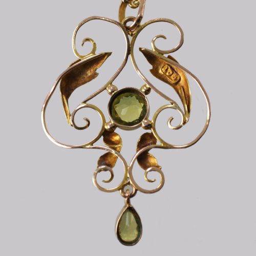 ART NOUVEAU PERIDOT PENDANT ANTIQUE 9CT GOLD PENDANT CHAIN EDWARDIAN NECKLACE - ADDITIONAL PHOTO 6