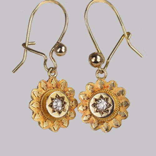ANTIQUE 15CT GOLD DIAMOND VICTORIAN DROP HOOK ETRUSCAN REVIVAL EARRINGS CIRCA 18701890 - ADDITIONAL PHOTO 1