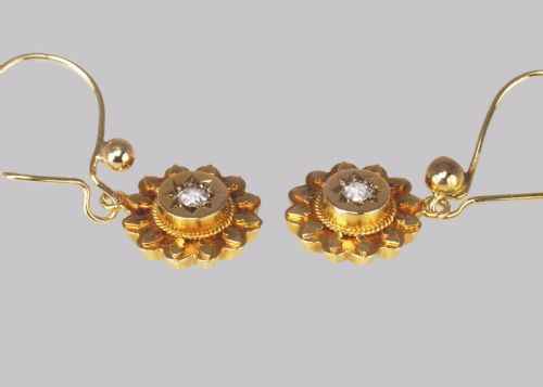 ANTIQUE 15CT GOLD DIAMOND VICTORIAN DROP HOOK ETRUSCAN REVIVAL EARRINGS CIRCA 18701890 - ADDITIONAL PHOTO 3