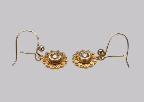 ANTIQUE 15CT GOLD DIAMOND VICTORIAN DROP HOOK ETRUSCAN REVIVAL EARRINGS CIRCA 18701890 - ADDITIONAL PHOTO 4