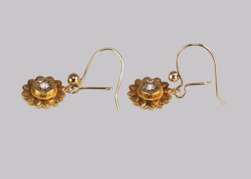 ANTIQUE 15CT GOLD DIAMOND VICTORIAN DROP HOOK ETRUSCAN REVIVAL EARRINGS CIRCA 18701890 - ADDITIONAL PHOTO 5