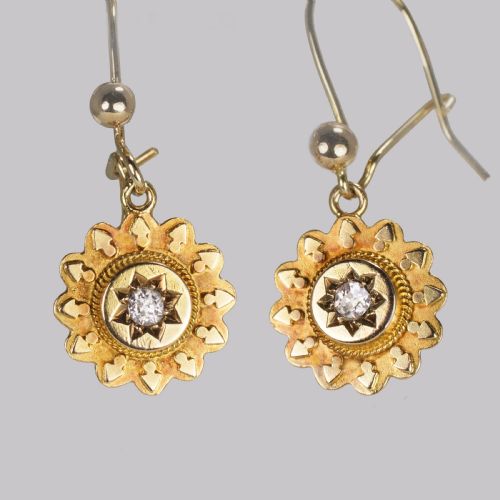 ANTIQUE 15CT GOLD DIAMOND VICTORIAN DROP HOOK ETRUSCAN REVIVAL EARRINGS CIRCA 18701890 - ADDITIONAL PHOTO 8