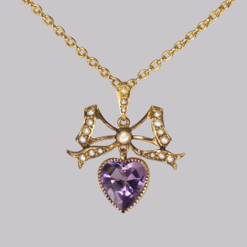 antique seed pearl amethyst pendant 15ct gold victorian edwardian necklace - CATEGORY: ANTIQUE JEWELLERY - DATED VICTORIAN