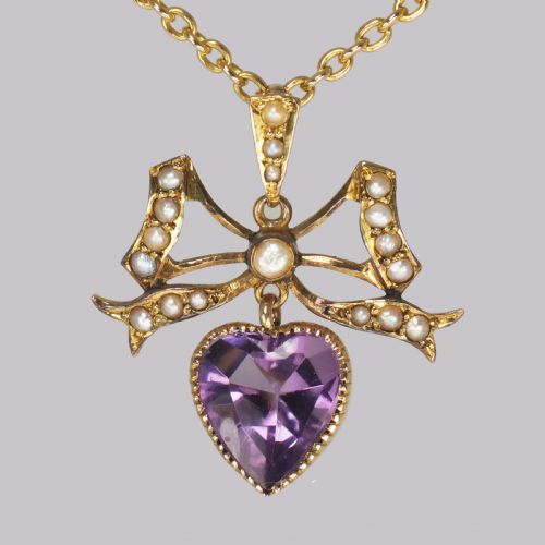 ANTIQUE SEED PEARL AMETHYST PENDANT 15CT GOLD VICTORIAN EDWARDIAN NECKLACE - ADDITIONAL PHOTO 6