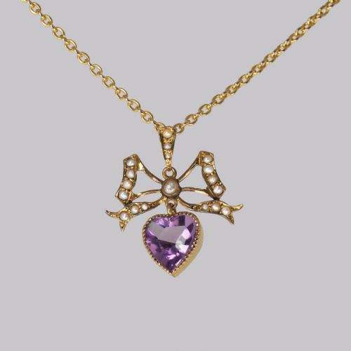 ANTIQUE SEED PEARL AMETHYST PENDANT 15CT GOLD VICTORIAN EDWARDIAN NECKLACE - ADDITIONAL PHOTO 7