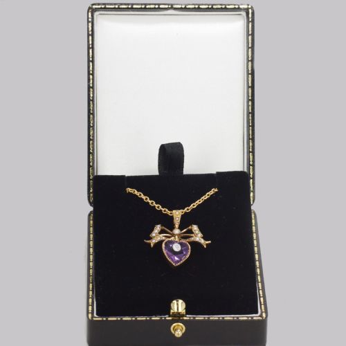 ANTIQUE SEED PEARL AMETHYST PENDANT 15CT GOLD VICTORIAN EDWARDIAN NECKLACE - ADDITIONAL PHOTO 8