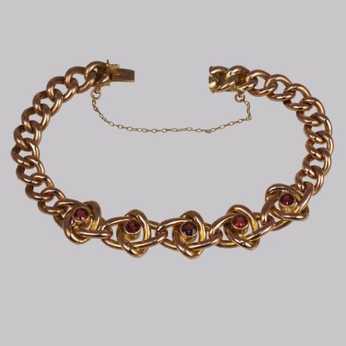 VICTORIAN GARNET KNOT CURB LINK 9CT GOLD BRACELET WITH ANTIQUE BOX CIRCA 1890 - ADDITIONAL PHOTO 4