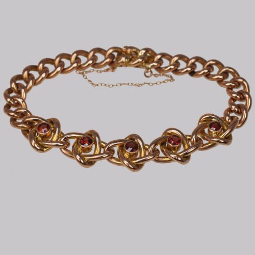 VICTORIAN GARNET KNOT CURB LINK 9CT GOLD BRACELET WITH ANTIQUE BOX CIRCA 1890 - ADDITIONAL PHOTO 6