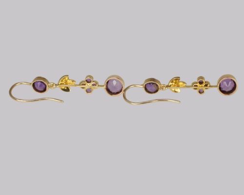 VICTORIAN AMETHYST SEED PEARL DROP EARRINGS 18CT GOLD ANTIQUE FLORAL DANGLE EARRINGS - ADDITIONAL PHOTO 2