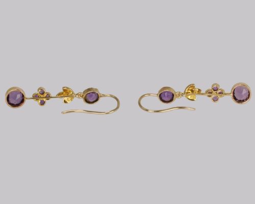 VICTORIAN AMETHYST SEED PEARL DROP EARRINGS 18CT GOLD ANTIQUE FLORAL DANGLE EARRINGS - ADDITIONAL PHOTO 3