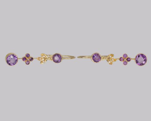 VICTORIAN AMETHYST SEED PEARL DROP EARRINGS 18CT GOLD ANTIQUE FLORAL DANGLE EARRINGS - ADDITIONAL PHOTO 4