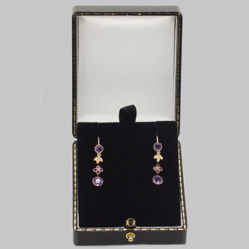 VICTORIAN AMETHYST SEED PEARL DROP EARRINGS 18CT GOLD ANTIQUE FLORAL DANGLE EARRINGS - ADDITIONAL PHOTO 6