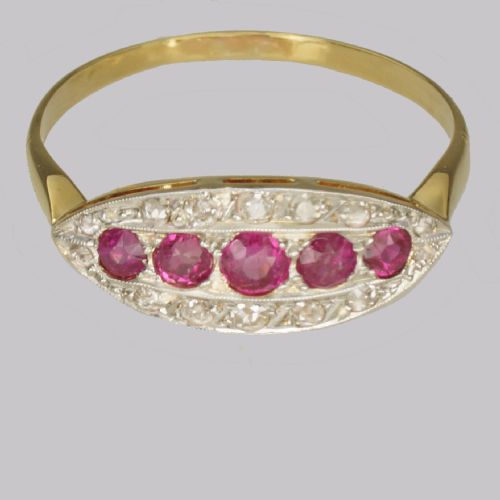 ANTIQUE RUBY OLD CUT DIAMOND RING 18CT GOLD EDWARDIAN ART DECO RING CIRCA 1910 - ADDITIONAL PHOTO 2