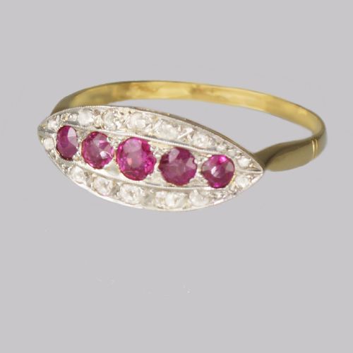 ANTIQUE RUBY OLD CUT DIAMOND RING 18CT GOLD EDWARDIAN ART DECO RING CIRCA 1910 - ADDITIONAL PHOTO 3