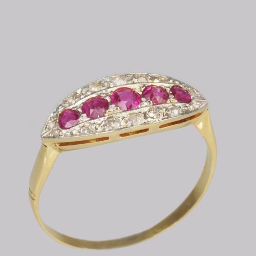 ANTIQUE RUBY OLD CUT DIAMOND RING 18CT GOLD EDWARDIAN ART DECO RING CIRCA 1910 - ADDITIONAL PHOTO 4