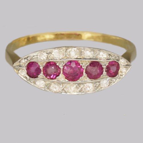 antique ruby old cut diamond ring 18ct gold edwardian art deco ring circa 1910 - CATEGORY: ANTIQUE JEWELLERY - DATED EDWARDIAN