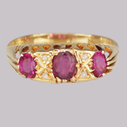 antique ruby diamond ring victorian 18ct gold diamond ruby trilogy ring circa 1900 - CATEGORY: ANTIQUE JEWELLERY - DATED VICTORIAN