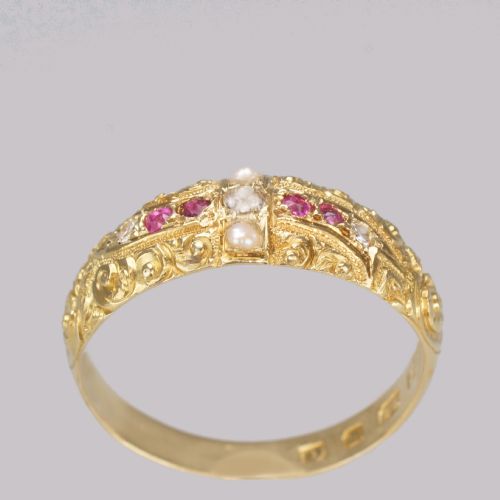 VICTORIAN RUBY DIAMOND PEARL RING ANTIQUE 18CT GOLD RING HALLMARKED LONDON 1882 - ADDITIONAL PHOTO 2
