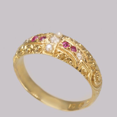 VICTORIAN RUBY DIAMOND PEARL RING ANTIQUE 18CT GOLD RING HALLMARKED LONDON 1882 - ADDITIONAL PHOTO 3