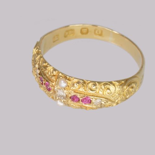 VICTORIAN RUBY DIAMOND PEARL RING ANTIQUE 18CT GOLD RING HALLMARKED LONDON 1882 - ADDITIONAL PHOTO 5