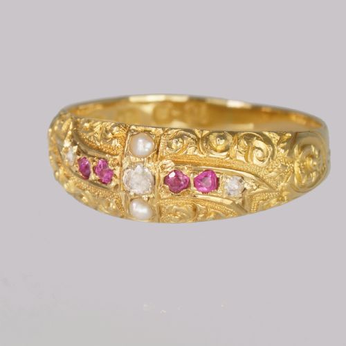 VICTORIAN RUBY DIAMOND PEARL RING ANTIQUE 18CT GOLD RING HALLMARKED LONDON 1882 - ADDITIONAL PHOTO 7