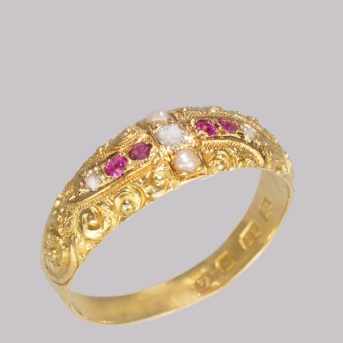 VICTORIAN RUBY DIAMOND PEARL RING ANTIQUE 18CT GOLD RING HALLMARKED LONDON 1882 - ADDITIONAL PHOTO 8