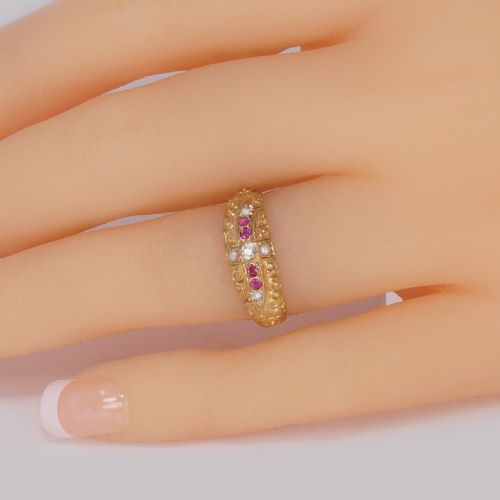 VICTORIAN RUBY DIAMOND PEARL RING ANTIQUE 18CT GOLD RING HALLMARKED LONDON 1882 - ADDITIONAL PHOTO 10