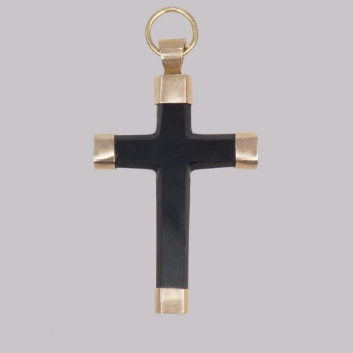 ANTIQUE ONYX CRUCIFIX PENDANT 18CT GOLD VICTORIAN BLACK ONYX CROSS CIRCA 1890 - ADDITIONAL PHOTO 1