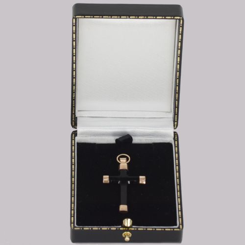 ANTIQUE ONYX CRUCIFIX PENDANT 18CT GOLD VICTORIAN BLACK ONYX CROSS CIRCA 1890 - ADDITIONAL PHOTO 4