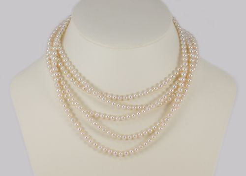 VINTAGE PEARL NECKLACE WITH 40CT OLD CUT DIAMOND EDWARDIAN CLASP FIVE STRAND 16 LONG - ADDITIONAL PHOTO 4