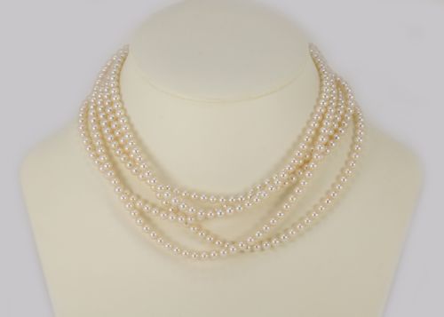 VINTAGE PEARL NECKLACE WITH 40CT OLD CUT DIAMOND EDWARDIAN CLASP FIVE STRAND 16 LONG - ADDITIONAL PHOTO 5