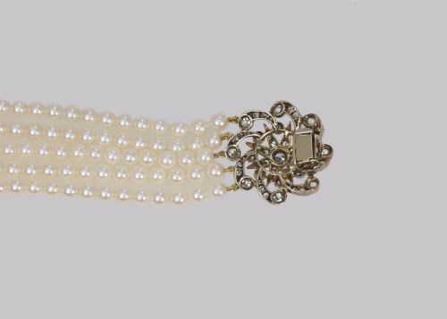VINTAGE PEARL NECKLACE WITH 40CT OLD CUT DIAMOND EDWARDIAN CLASP FIVE STRAND 16 LONG - ADDITIONAL PHOTO 7