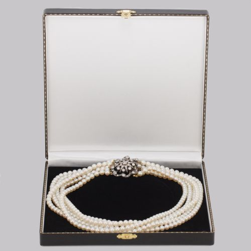 VINTAGE PEARL NECKLACE WITH 40CT OLD CUT DIAMOND EDWARDIAN CLASP FIVE STRAND 16 LONG - ADDITIONAL PHOTO 9