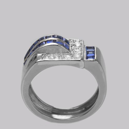 DIAMOND SAPPHIRE ART DECO RING 18CT GOLD 1930'S VINTAGE LARGE RETRO DRESS RING - ADDITIONAL PHOTO 6