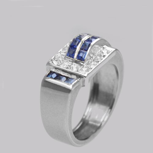 DIAMOND SAPPHIRE ART DECO RING 18CT GOLD 1930'S VINTAGE LARGE RETRO DRESS RING - ADDITIONAL PHOTO 7