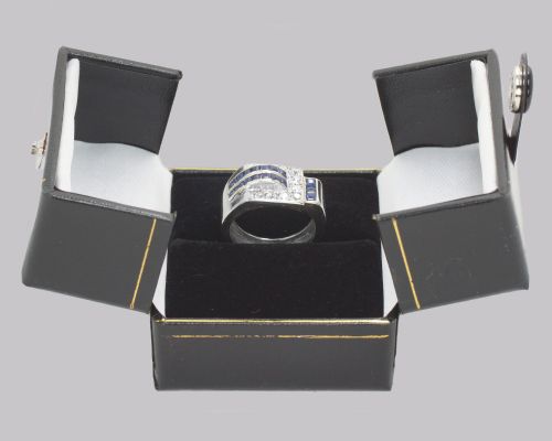 DIAMOND SAPPHIRE ART DECO RING 18CT GOLD 1930'S VINTAGE LARGE RETRO DRESS RING - ADDITIONAL PHOTO 8