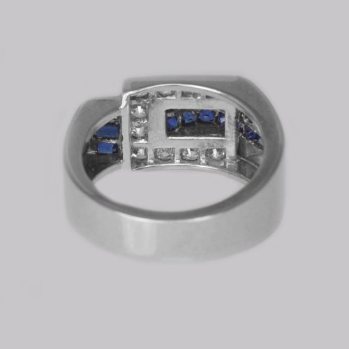 DIAMOND SAPPHIRE ART DECO RING 18CT GOLD 1930'S VINTAGE LARGE RETRO DRESS RING - ADDITIONAL PHOTO 10
